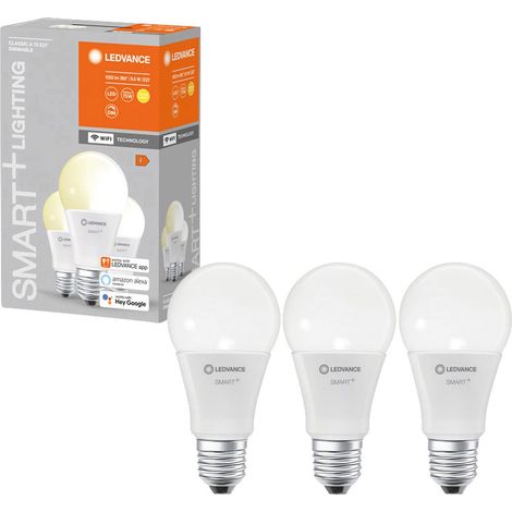LEDVANCE LED-Lampe SMART+ WiFi Classic, A60, E27, EEK: F, 9,5 W, 1055 lm, 2700 K, Smart, 3 Stück (1/5)