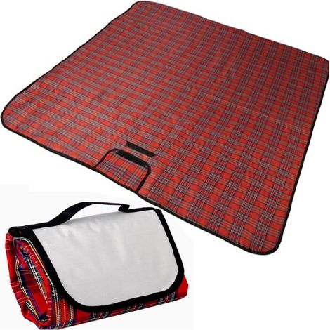 Couverture de pique nique à carreaux rouges 200 x 150 cm avec poignée et dessous imperméable pliable et facile à transporter pour plage camping randonnée pique nique et activités extérieures (1/5)