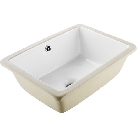Lavabo de salle de bain sous plan, 400 x 305 mm, vasque rectangulaire en céramique blanche avec trou de trop-plein, évier moderne à encastrer sous le comptoir, pour petit espace, maison et hôtel (1/5)