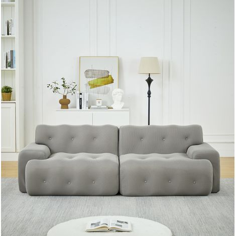 Canapé 2 places en tissu gris 224x104x66 cm, modulaire sans montage, assise profonde (1/5)