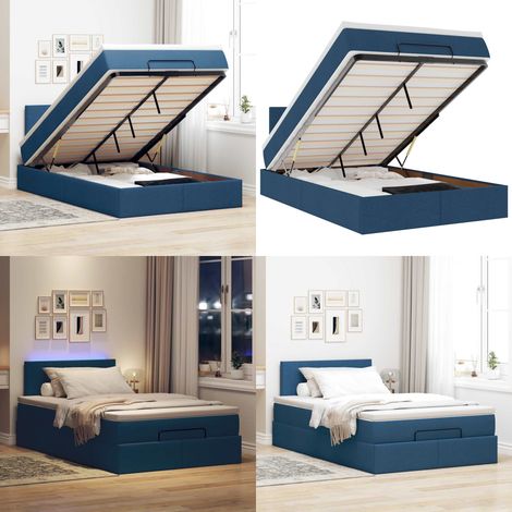 Lit ottoman avec matelas et LED bleu 120x190 cm tissu - Matelas à ressorts ensachés - Rangement sous le lit (1/5)