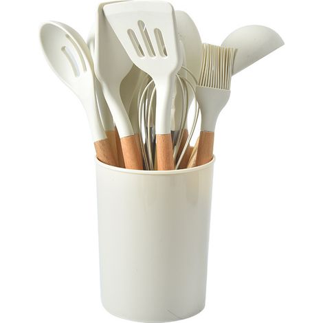 Ensemble de cuisine 12 pièces - Ustensiles de cuisine en silicone avec manches en bois - Ensemble d'accessoires de cuisine - Ensemble de spatules en silicone - Ensemble de cuisson antiadhésif (1/5)