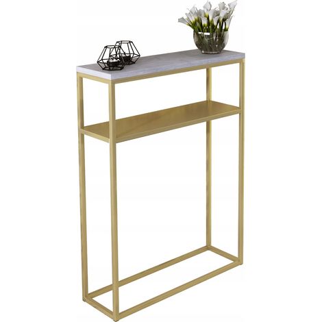 Consola doble 60x20 con estante metálico, recibidor realizado en perfiles 15x15, Hormigón Dorado Claro (1/3)