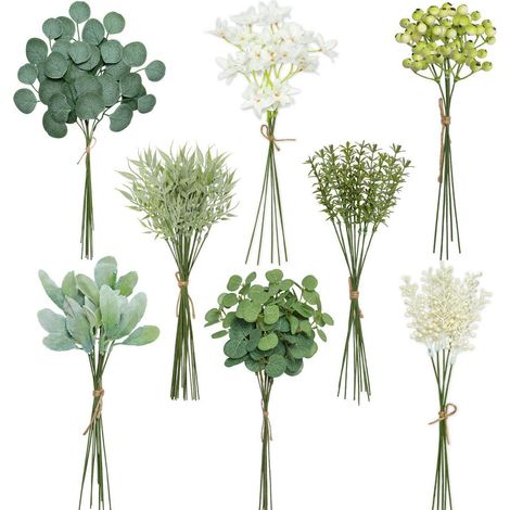 75 Stück Künstliche Zweige & Blumen, Weiß Grün, Eukalyptus, DIY Deko für Hochzeit & Wohnen (1/5)