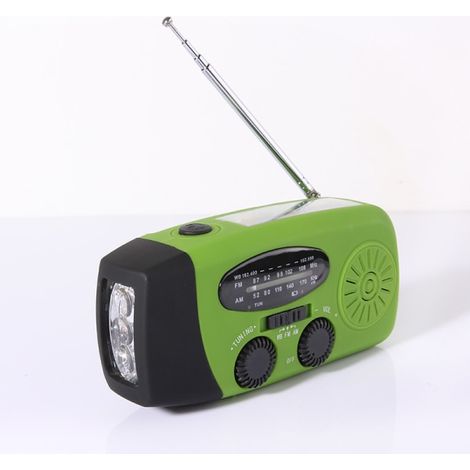 Filiyano – lampe torche et batterie – Radio à manivelle avec cellules solaires, lampe torche et batterie externe 2000 MAH Rouge SOS (Vert) (1/4)