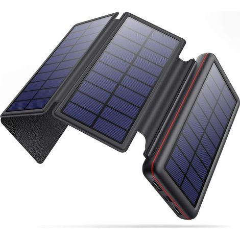 ZOLGINAH Cargador Solar 26000mAh Batería Externa con 4 Paneles Solares Banco de Energía Plegable Impermeable con Entrada Rápida USB C y 4LED Portátil para Teléfonos Tabletas Acampar al Aire Libre (1/5)