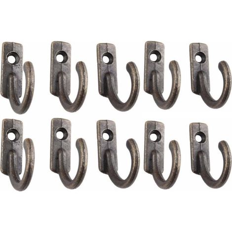 Vintage Decorative Bronze Wall Hook – Set of 10 Zinc Alloy Hooks – Dimensions 27x7x22mm – For Keys and Accessories - 10 Pieces (1/5)