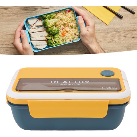 1100 ml Lunchbox im japanischen Stil, tragbare isolierte Lunchbox für Büroangestellte und Studenten, mit Trennwänden, mikrowellengeeignet, großes Fassungsvermögen, blau und gelb. (1/5)