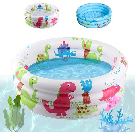Piscine gonflable pour enfants (80 x 80 x 22 cm) – Piscine de jeu gonflable à 3 boudins, baignoire gonflable pour bébé, piscine ronde peu profonde (motif dinosaure blanc) (1/5)