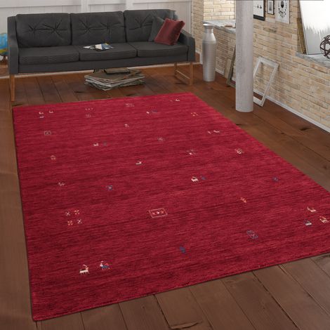 Paco Home Teppich Wohnzimmer Kurzflor Ethno Design Geometrisch Handgearbeitet Gabbeh Rot, 240x340 cm