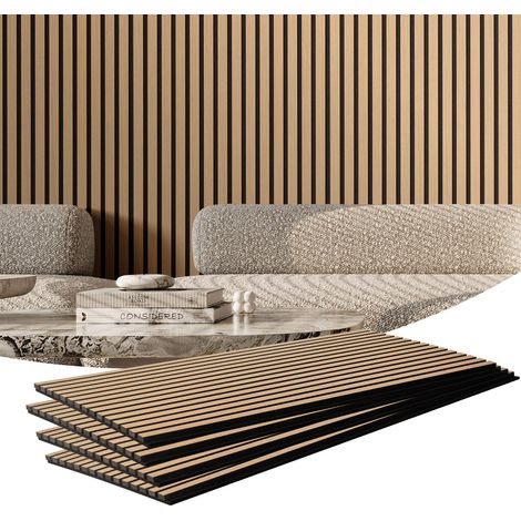 Panneaux acoustiques à lattes en bois 1200 x 600 mm lamelles acoustiques en MDF pour mur intérieur moderne, panneaux muraux en faux bois pour décoration élégante, réduction du bruit, chêne clair (1/5)