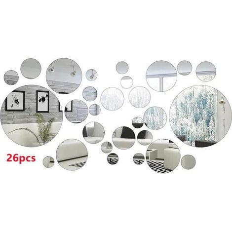 Miroir Autocollant - Décoration Murale - Acrylique - Argent - Rond - Intérieur (1/4)