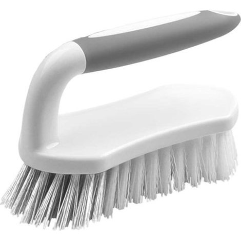 Spazzola a setole rigide con manico, 15  6,4  6 cm, impugnatura comoda per docce, bagni, tappeti, cucine - Grigio (1/5)