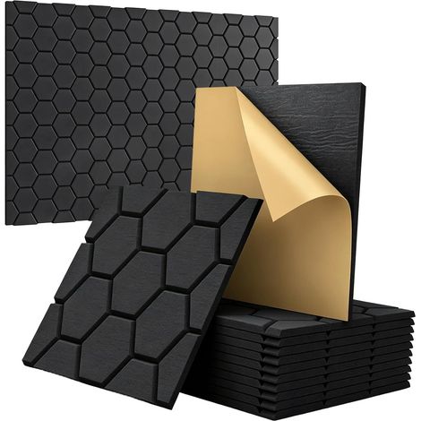 Lot de 12 panneaux acoustiques autocollants, absorbeurs de bruit autocollants, panneaux acoustiques en feutre pour décoration de jeu, bureaux, studios, panneaux acoustiques (1/5)