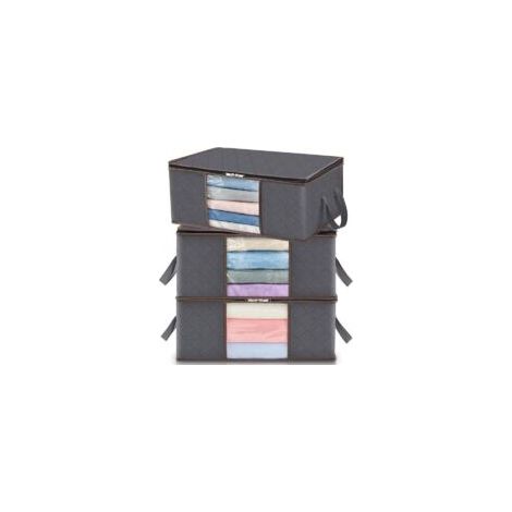 Boîte de Rangement sous lit Pliable, Housse Rangement Couette Organisateur de Placard, Fenêtre Transparente en Tissu Solide pour Les Vêtements, Gris - Crezuo