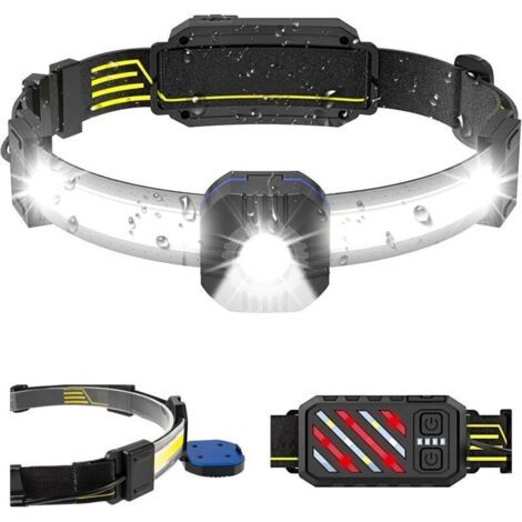 Rechargeable Lampe Frontale LED 230° 500 Lumens Torches Headlamp 10 Modes d'éclairage Batterie 1200 mAh Réglable à 90° IPX4 Étanche Lampe Frontale Running pour à Pied et Velo (1/4)