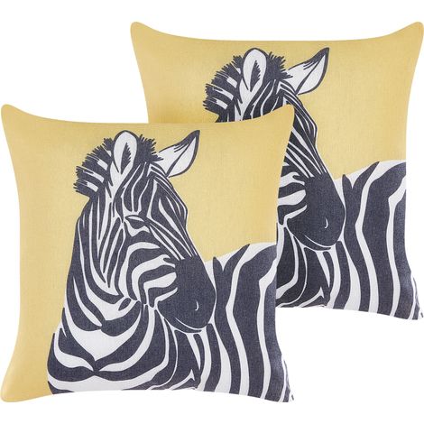 Conjunto de 2 cojines amarillo blanco negro 45 x 45 cm poliéster cebra Manketti