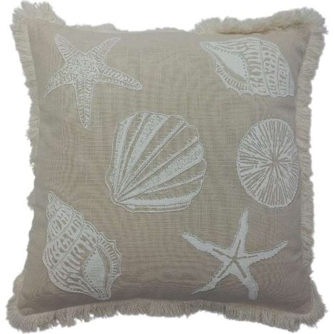 Domo Mea Cuscino decorativo beige 45x45 cm conchiglie e frange (1/5)