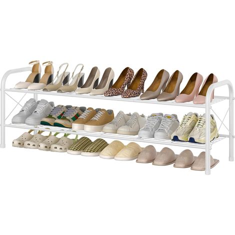 Étagère à Chaussure, Robuste Porte-Chaussures en Treillis Métal, Petit Meuble de Rangement Gain de Place, pour Entrée, Placard, Assemblage Facile, 2 Niveaux, Blanc (1/5)