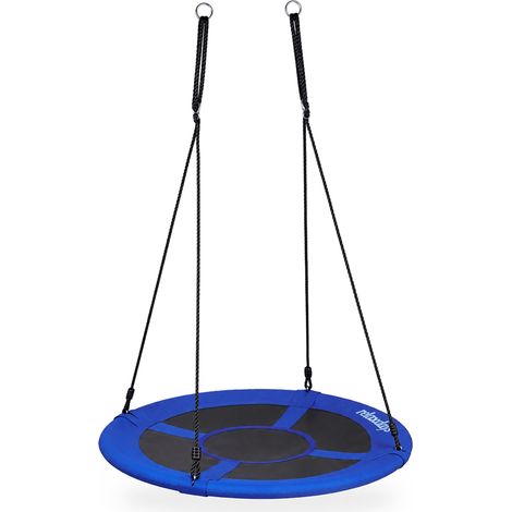 Relaxdays Columpio Jardín Nido Redondo Hasta 100 kg, Nailon y Metal, Azul Oscuro, 145 x 100 x 100 cm