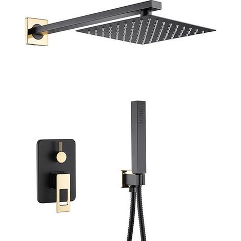 Colonne de douche encastrée Silla, ensemble de douche mécanique en laiton, design moderne, Noir/Doré