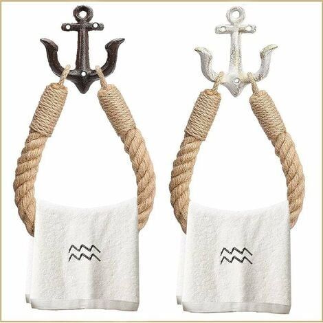royaluxe- Anneau porte-serviette en corde nautique, support de papier toilette, décoration de salle de bain sur le thème de la plage, avec crochet en métal pour décoration de salle de bain (1/5)