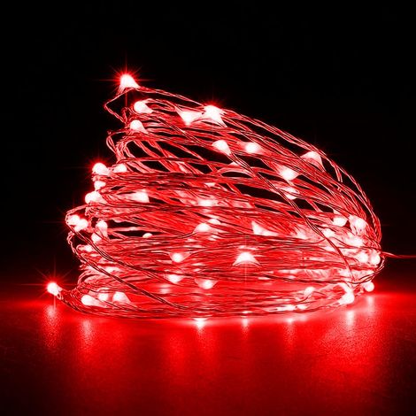 Guirlande lumineuse 50 LED et à piles en fil de cuivre pour éclairage intérieur et extérieur,décoration de mariage(Rouge, 2 Pcs 5m50leds) (1/5)