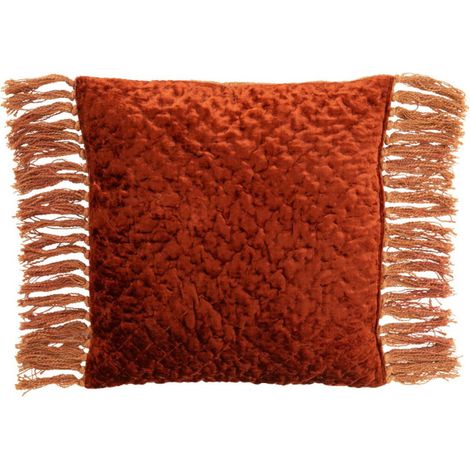 Coussin Déco à Franges "Gaufré" 45x45cm Cuivre (1/3)