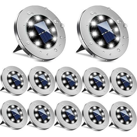 8 LED Lampe Solaire Extérieur, 12PCS Spot Solaire Exterieur Encastrable 6000K Etanche IP65 Lumière Solaire Extérieure, Lampe Solaire Jardin pour Paysage, Passerelle, Pelouse, Étapes, Terrasses-Blanc C (1/5)