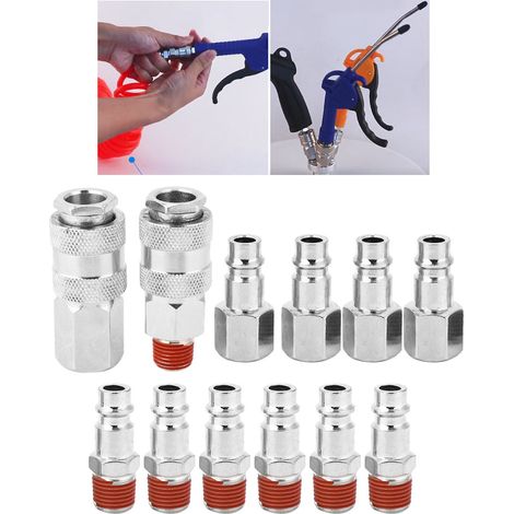 Lot de 12 raccords mâles et femelles 1/4 pouce BSP pour tuyaux d'air comprimé, raccords rapides et connexions pneumatiques. (1/5)