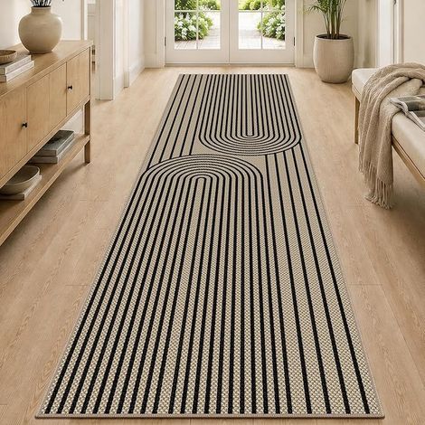 Hallway Rug, Jute Kitchen Rug, Washable Kitchen Rug, Non-Slip Kitchen Rug, Brown Outdoor Carpet for Kitchen, Living Room, Bedroom (Black, 80 x 300 cm) (1/5)