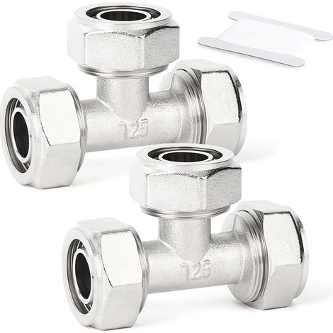 2 pièces Raccord en T égal, tube 3/4", adaptateur en T plaqué laiton-nickel, pour système de tubes d\'air comprimé (1/5)