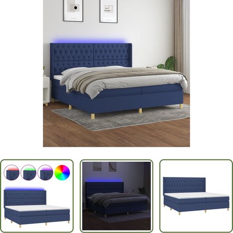 Sommier avec matelas - Sommier à lattes de lit matelas et LED Bleu 200x200 cm Tissu (1/5)