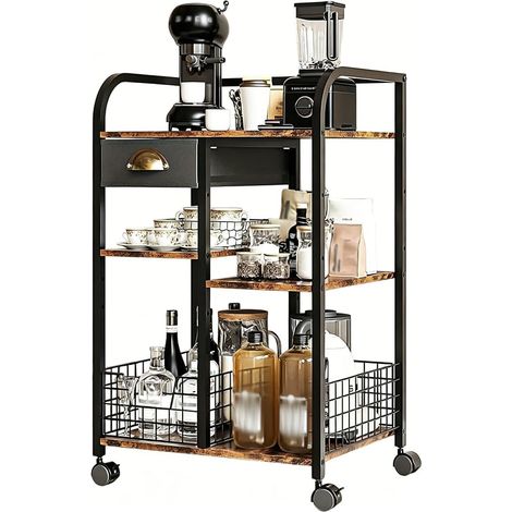 Meuble bar à café 4 niveaux avec tiroir et roulettes, rangement mobile (1/5)