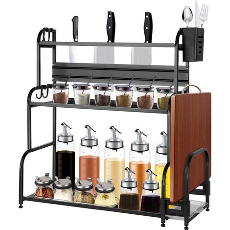 Range-Épices Cuisine en Acier Carbone avec Porte-Planche à Découper – Gain de Place Design 58x22x56cm, Résistant à l'Humidité & Anti-Rayures (Installation Rapide pour Petites Cuisines) (1/5)