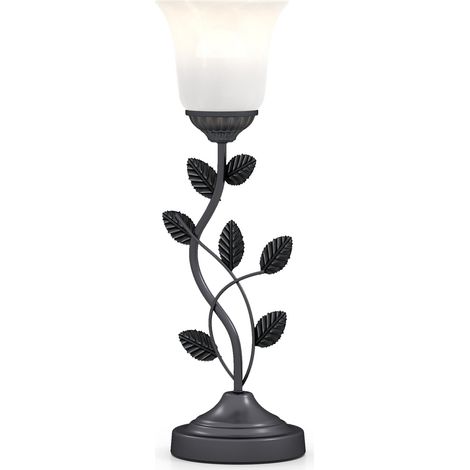 Vintage-Nachttischlampe mit tulpenförmigem Glasschirm und Metallblättern