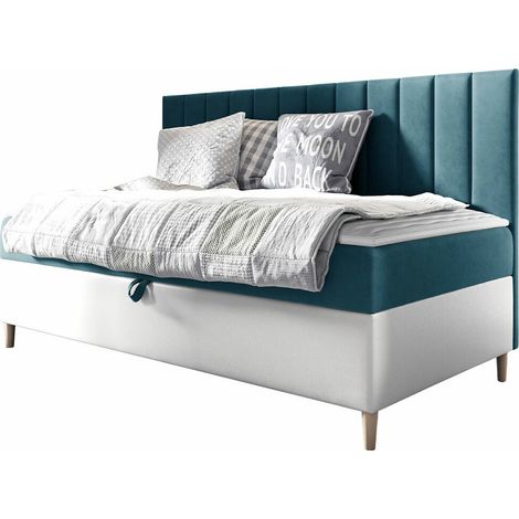 Cama continental Lucus I, Soft 017 + Fresh 34, Continental, Individuales, 80x200, Tapiz, Cuero ecológico, Somieres, 88x205x115cm (1/5)
