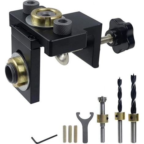 Kit de menuiserie, goujonnage kit de gabarit de trou de poche en bois perçage vertical localisateur détachable pour meubles connexion perforateur outils de menuiserie (1/4)
