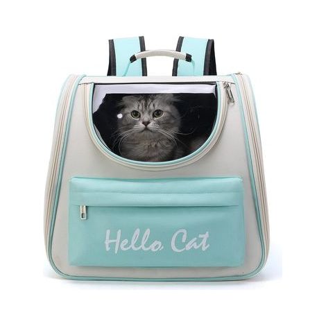 Sac à dos pliable et mignon pour chats de petite et moyenne taille, chiots et chiens. Transparent, respirant et résistant à la chaleur. Vert. (1/5)