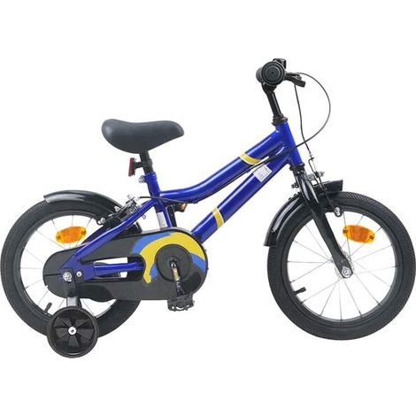 Vélo enfant 16 pouces, adapté aux enfants de 4 à 6 ans, bleu et blanc.