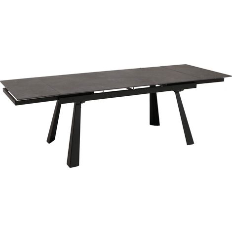 Esszimmertisch HHG-223, Esstisch Ausziehtisch, Sinterstein Metall ausziehbar 160-242x91cm Marmor-Optik grau