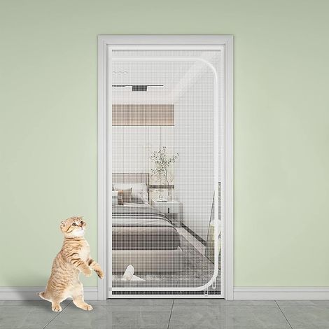 Porte Moustiquaire Renforcée pour Chat,Barrière de Balcon avec Fermeture Éclair, Résistante aux Animaux Domestiques,Empêche Les Chiens et Les Chats de Sortir de la Maison Cuisine,Blanc (85x205cm) (1/5)
