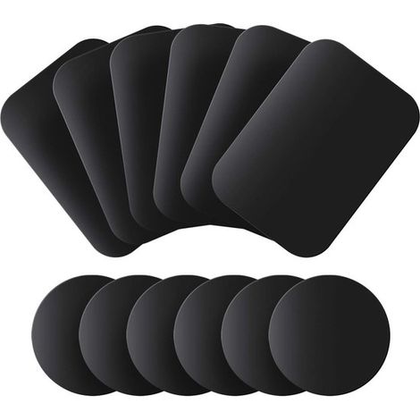 Placas metálicas (paquete de 12) para soportes magnéticos de teléfono para coche: placas metálicas finas con adhesivo para imanes de teléfono (6