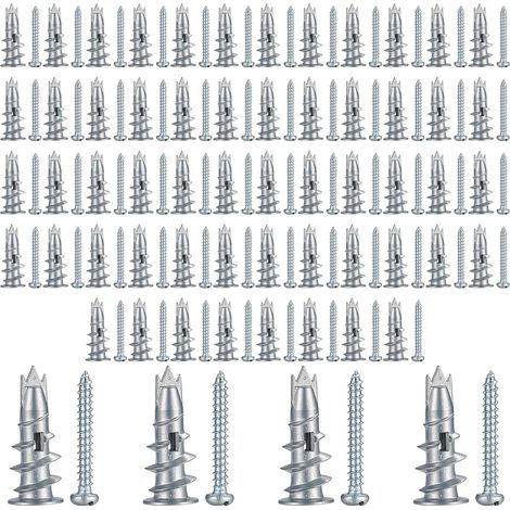 120 PcsChevilles pour Plaques de Plâtre avec Vis Autoperceuses (60 Vis+60 Chevilles), Chevilles pour Murs Creux Métal pour Fixation Béton Plaques de Plâtre (3 têtes) (1/5)