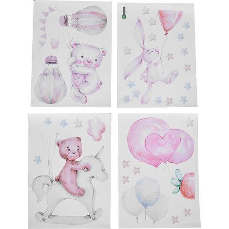 Sticker mural autocollant ballon étoile lapin pour salon, bureau ou salle d'étude - Décoration murale (1/5)