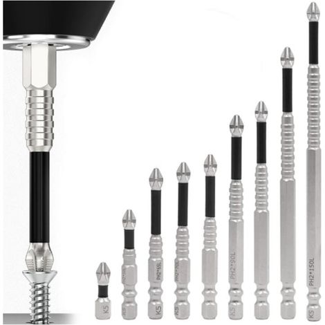 Lot de 9 embouts de tournevis à percussion magnétiques, extracteur de vis antidérapant en croix