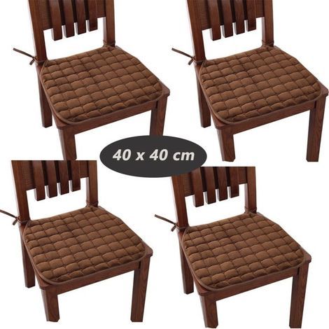 Gartenstuhlkissen, 4er-Set, 40 x 40 cm, Sitzkissen für Wohnzimmer und Terrassenmöbel, gewölbt, braun (1/2)