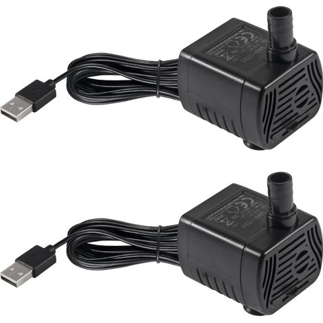 Lot de 2 mini pompes à eau submersible 3 W USB DC 3,5 V-9 pour aquarium, réservoir de poissons, fontaine, hydroponique, eau caractéristique dans les fontaines intérieures (1/5)