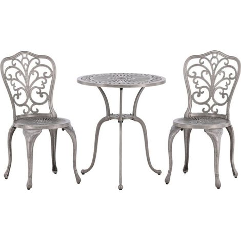 Ensemble Table de Jardin & 2 Chaises "Nandin" 73cm Argent (1/5)