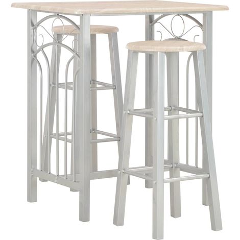 vidaXL Set mesa y sillas altas de cocina 3 piezas madera y acero (1/5)